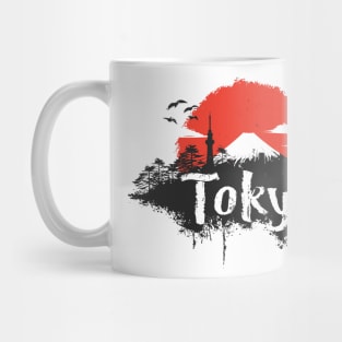 Distressed Tokyo fuji san backdrop painting style Mug